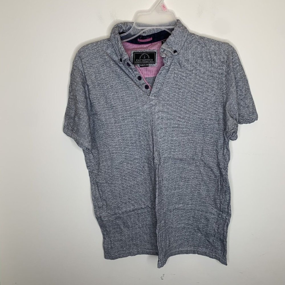 Knit Heritage Mens M Grey Short Sleeve Polo Shirt